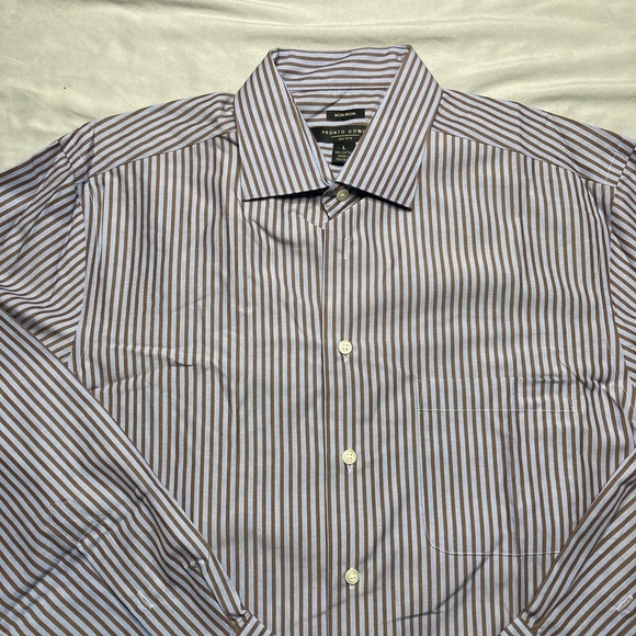 Pronto Uomo Brown and Blue Striped Button Down Shirt - Picture 3 of 12